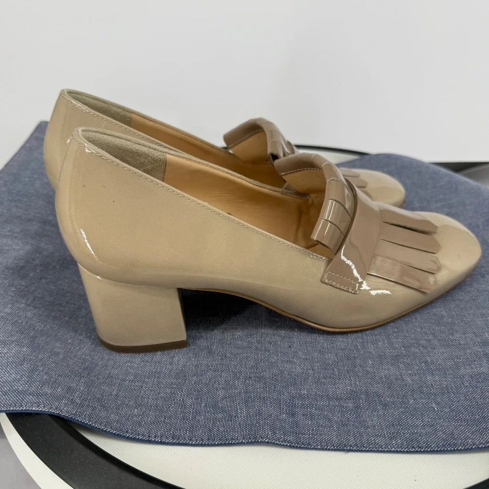 Paul Green Kiltie Loafer Fringe Pumps 8 Beige Patent Leather Square Toe